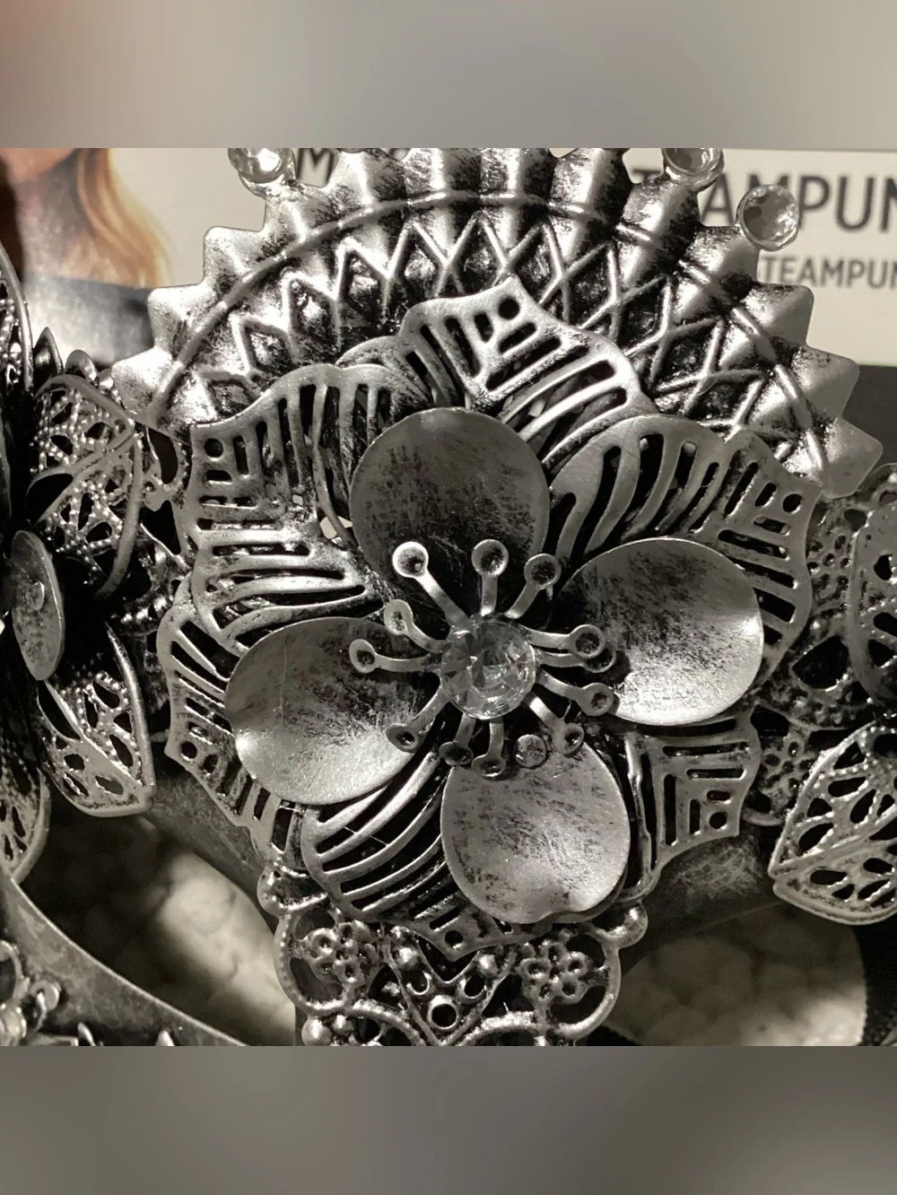 Horned Gothic Mask Masquerade Silver-Tone Filigree Floral Butterfly Steampunk